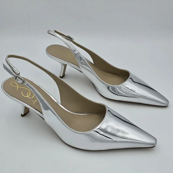 Sam Edelman Silver Pointed Toe Slingback Kitten Heels - Picture 1 of 16